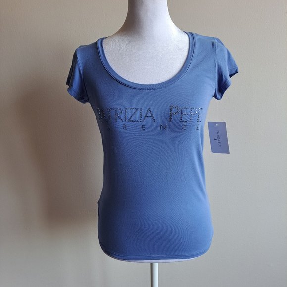 New Patrizia Pepe Women's Blue T-shirt with Crystals Size 1 / S - Picture 1 of 10